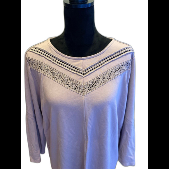 Liz Claiborne Blouse Plus Sz XXL Blush Pink Top Soft Stretchy 3/4 Sleeve  Lace - Picture 2 of 9